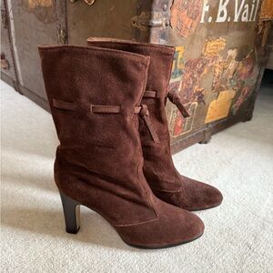 Vintage Rich Brown Suede Heeled Boots